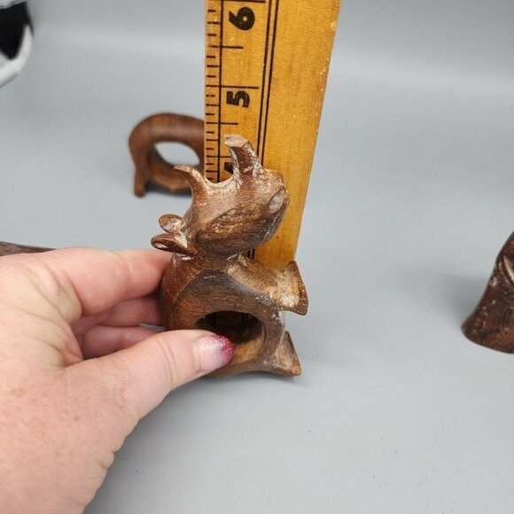 X4 African Wooden Napkin Ring Holders Animals Elephant Fish Rhino Hippo 3" - Picture 8 of 8